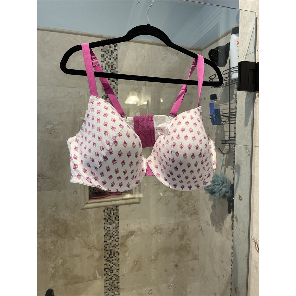 Cacique Pink White Floral Cotton T-Shirt Bra Convertible 46DDD Lane Bryant